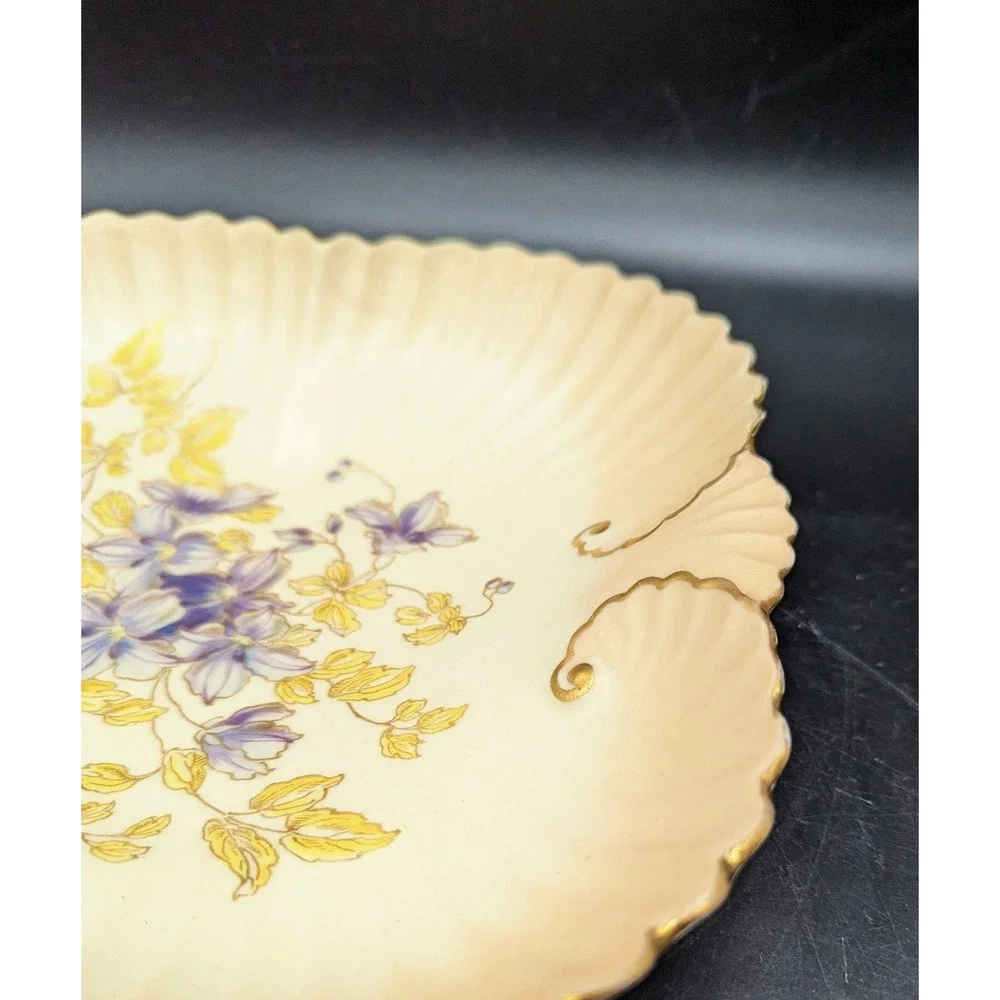 Antique‎ Fluted Porcelain Square Nut Candy Dish Purple Flower Violet 9